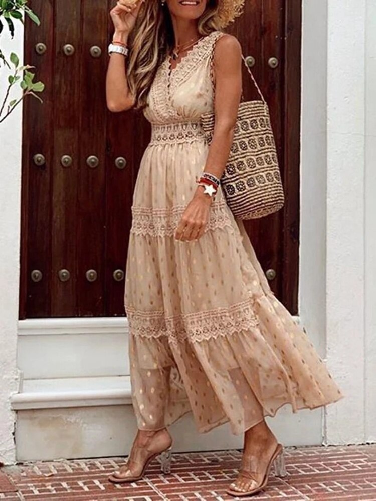 NOUVEAU RICHE Boho Maxikleid Mit Spitzen-Details Für Frauen Sommerlook