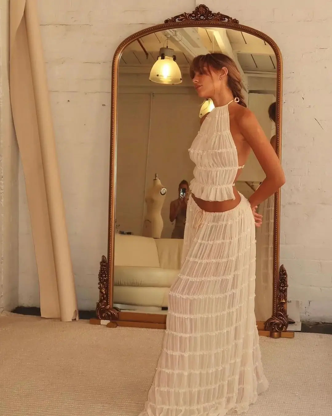 NOUVEAU RICHE Boho Rüschen Set Zweiteiler Mit Fließender Silhouette Sommer Creme