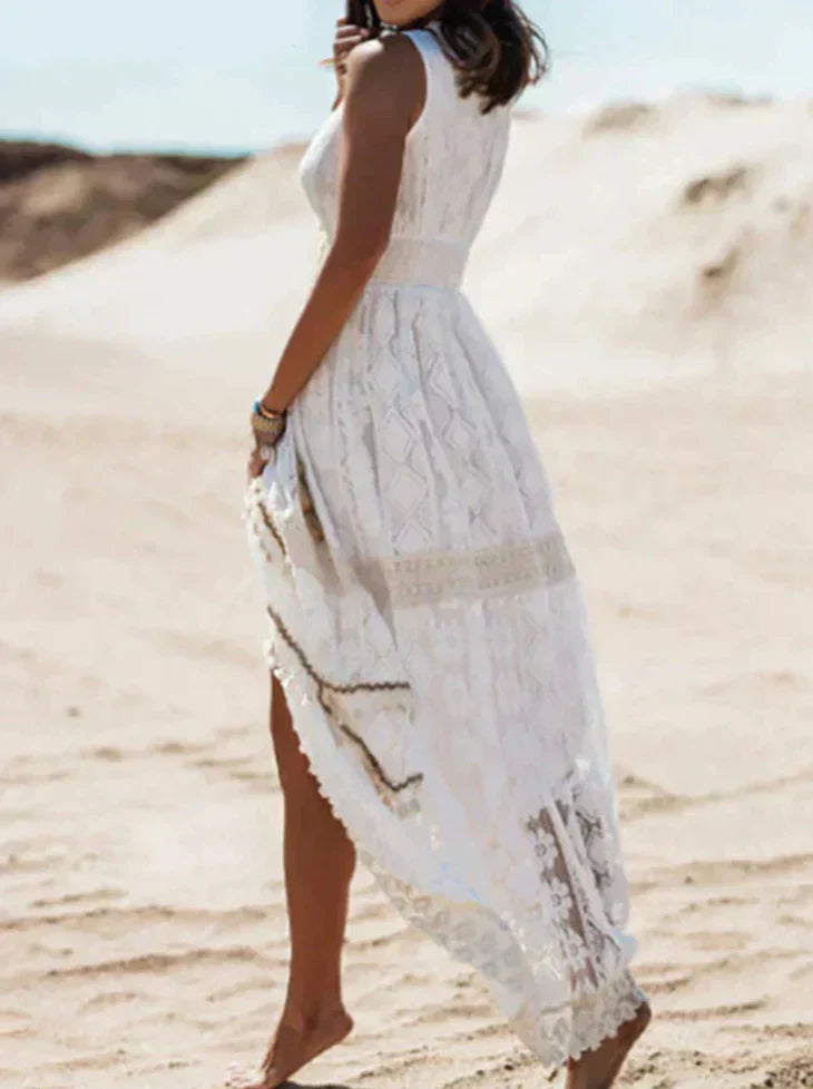 NOUVEAU RICHE Boho Spitzenkleid Mit V Ausschnitt Und Kordelzug Bequem