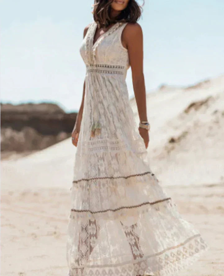 NOUVEAU RICHE Boho Spitzenkleid Mit V Ausschnitt Und Kordelzug Bequem