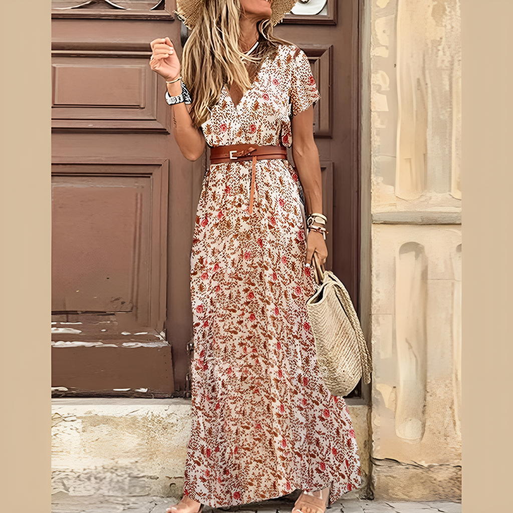 NOUVEAU RICHE Boho Vintage Kleid Für Damen Mit Vielseitigem Print Rot