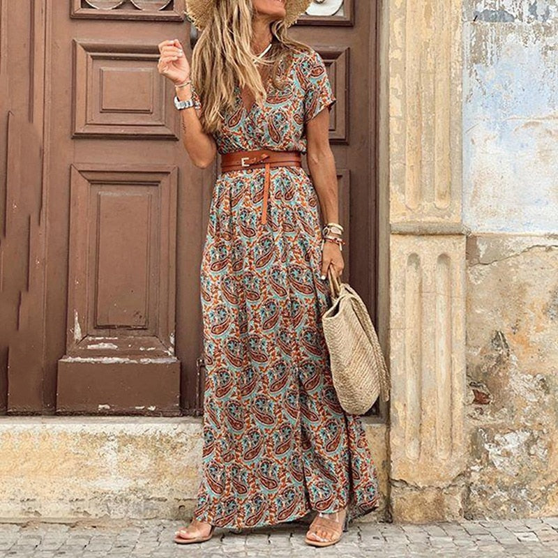 NOUVEAU RICHE Boho Vintage Kleid Für Damen Mit Vielseitigem Print