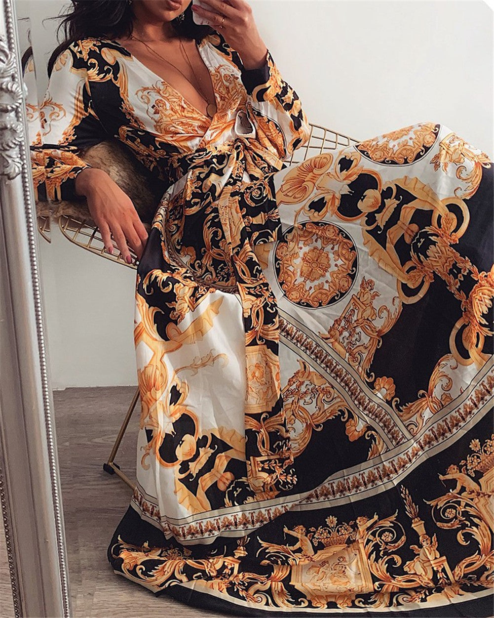 NOUVEAU RICHE Boho Wickel Sommerkleid Mit Schlitz Und Langen Ärmeln Für Elegante Sommerlooks