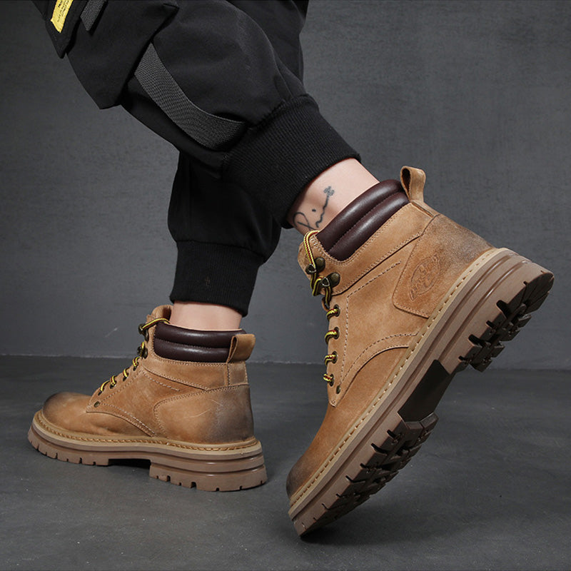 NOUVEAU RICHE Braune Leder Arbeitsstiefel Für Herren Robust Wetterfest Und Vielseitig Für Baustellen Wanderungen Und Freizeit