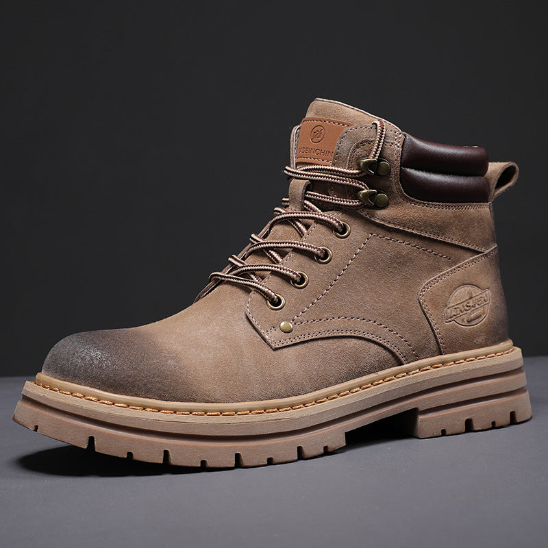 NOUVEAU RICHE Braune Leder Arbeitsstiefel Für Herren Robust Wetterfest Und Vielseitig Für Baustellen Wanderungen Und Freizeit Graubraun