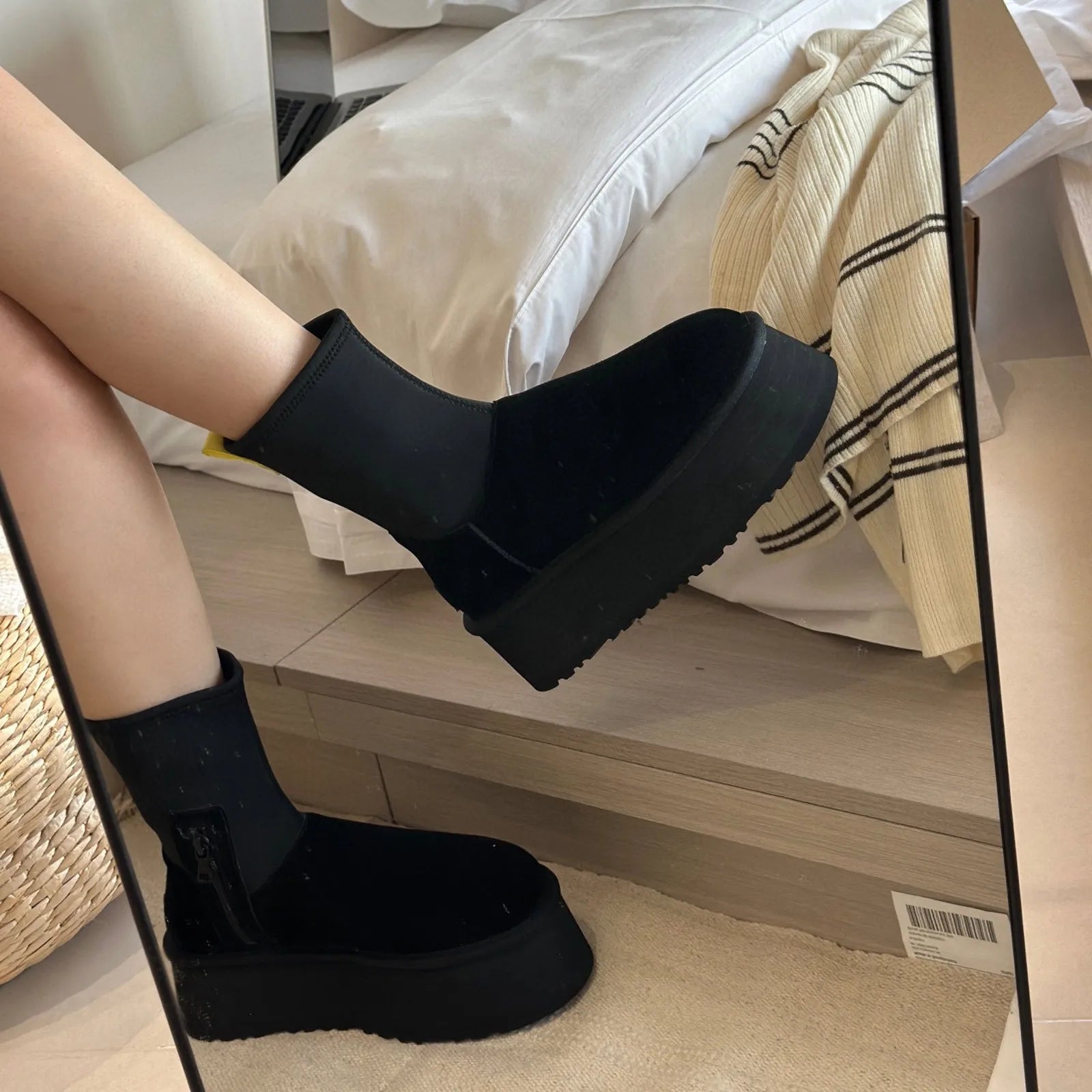 NOUVEAU RICHE Damen Schneestiefel Braun Wildleder Gothic-Stil Damen