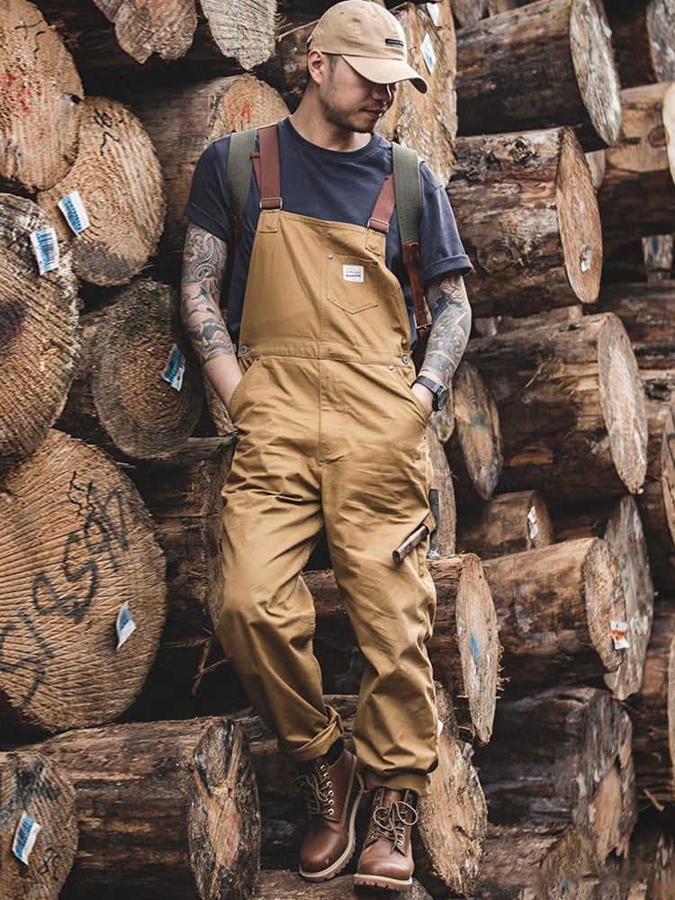 NOUVEAU RICHE Brauner Canvas Latzanzug Mit Entenbrust Für Herren Vintage Stil Verstellbare Träger Unisex Gärtner Landwirte Tischler Overall Mit Taschen Und Werkzeugschlaufe