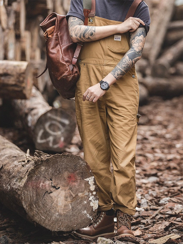 NOUVEAU RICHE Brauner Canvas Latzanzug Mit Entenbrust Für Herren Vintage Stil Verstellbare Träger Unisex Gärtner Landwirte Tischler Overall Mit Taschen Und Werkzeugschlaufe