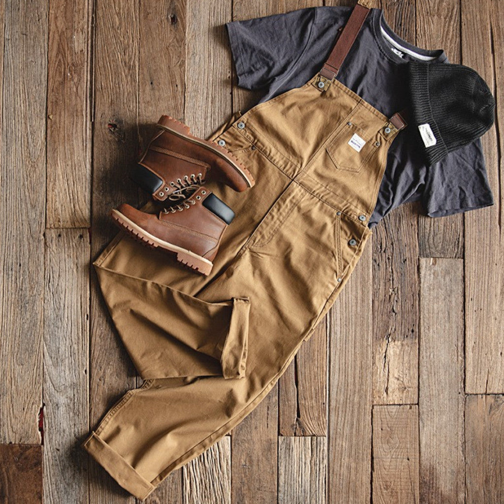 NOUVEAU RICHE Brauner Canvas Latzanzug Mit Entenbrust Für Herren Vintage Stil Verstellbare Träger Unisex Gärtner Landwirte Tischler Overall Mit Taschen Und Werkzeugschlaufe