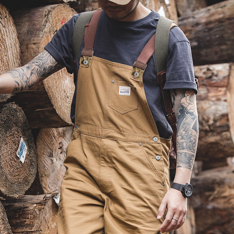 NOUVEAU RICHE Brauner Canvas Latzanzug Mit Entenbrust Für Herren Vintage Stil Verstellbare Träger Unisex Gärtner Landwirte Tischler Overall Mit Taschen Und Werkzeugschlaufe