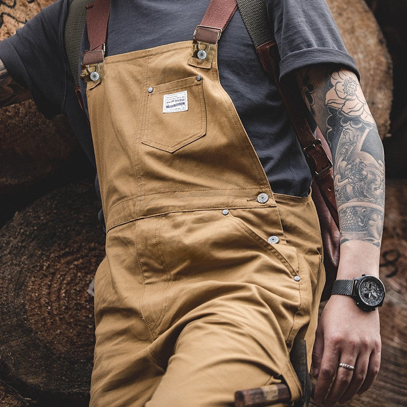 NOUVEAU RICHE Brauner Canvas Latzanzug Mit Entenbrust Für Herren Vintage Stil Verstellbare Träger Unisex Gärtner Landwirte Tischler Overall Mit Taschen Und Werkzeugschlaufe