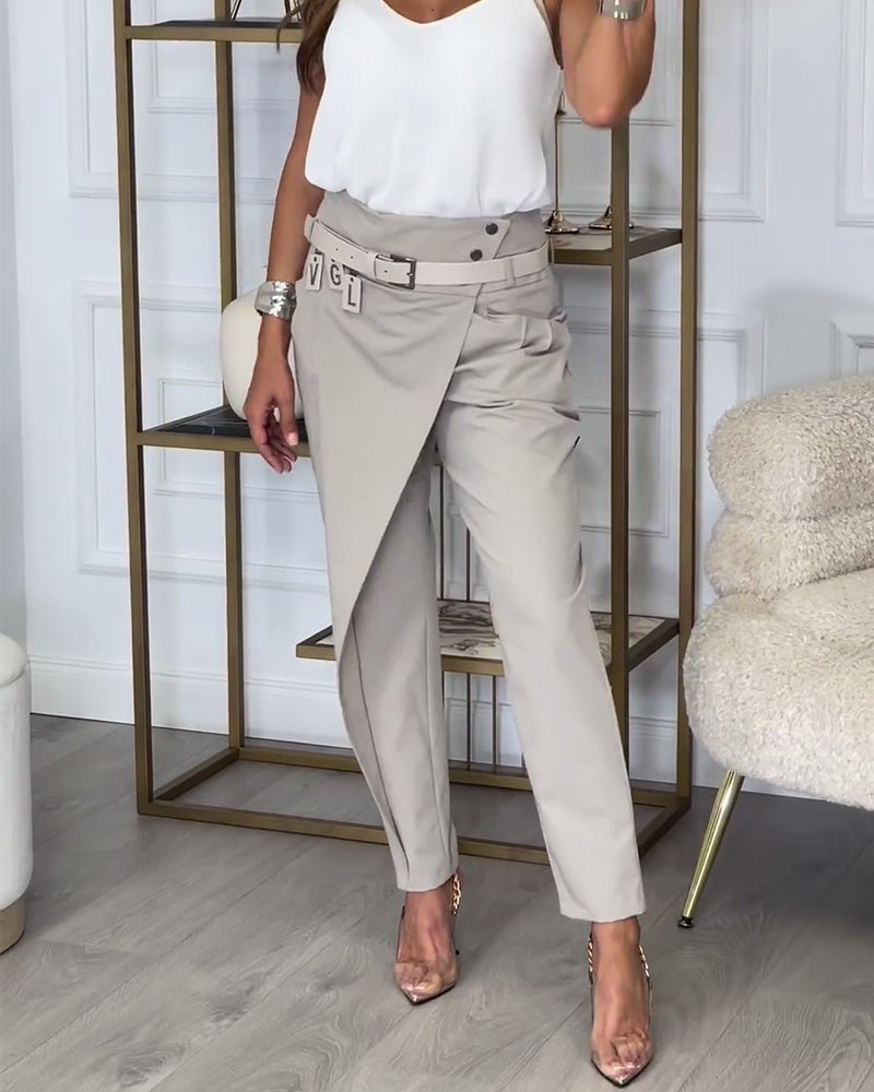 NOUVEAU RICHE Patchworkhose Mit Gürtel Locker Bequem Und Vielseitig Grau