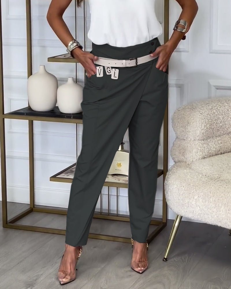 NOUVEAU RICHE Patchworkhose Mit Gürtel Locker Bequem Und Vielseitig Dunkelgrau
