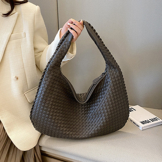 NOUVEAU RICHE Damen Handgewebte Tasche – Strapazierfähige Stilvolle Tasche mit Geräumigem Innenraum Dunkelbraun Einheitsgröße