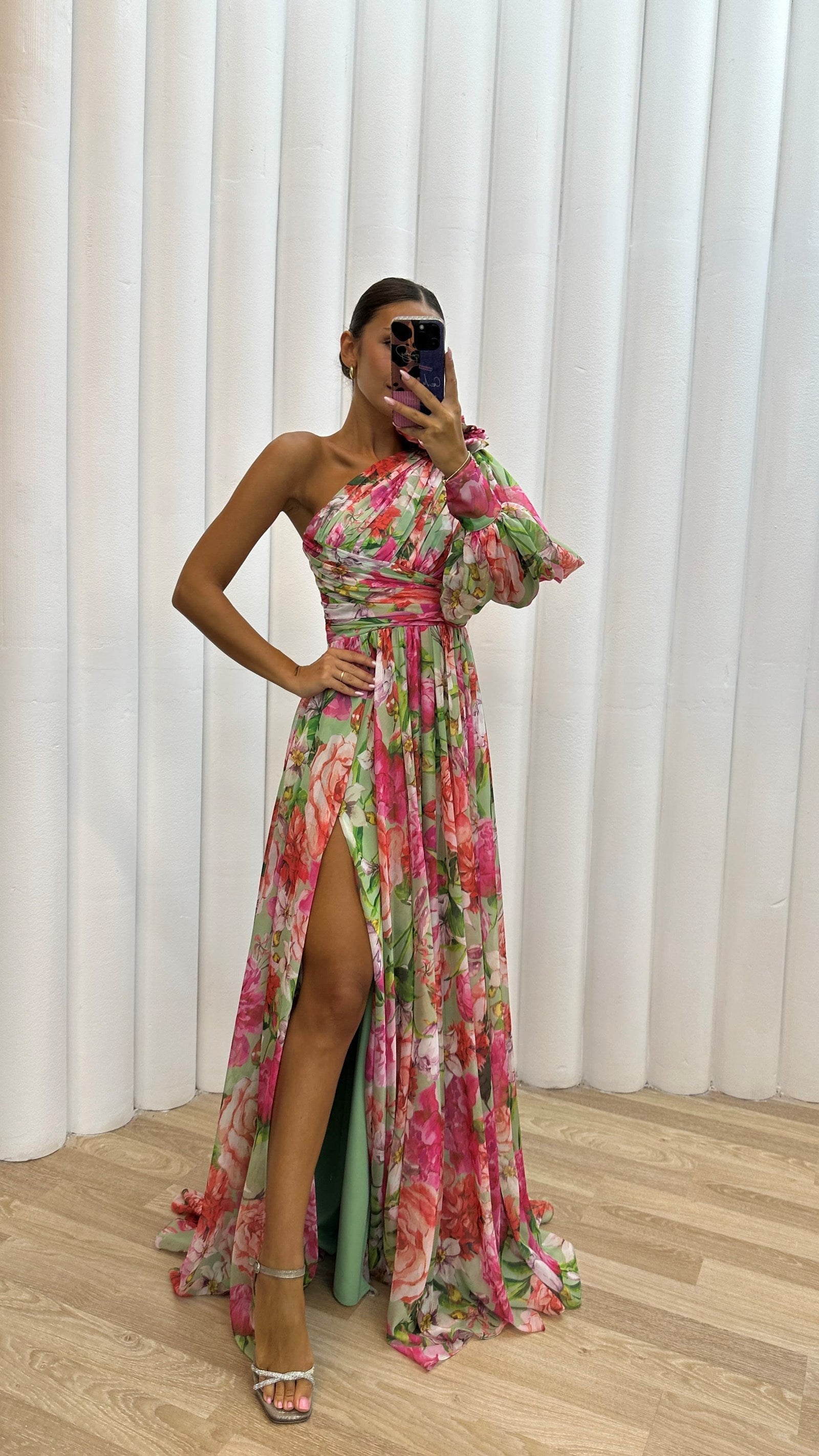 NOUVEAU RICHE Rogue | Damen-Maxikleid mit einer Schulter – Mehrfarbiges Design & eleganter Sitz Rosa