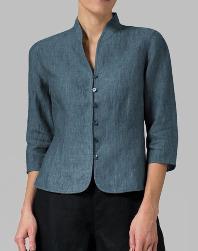 NOUVEAU RICHE Nara | Vintage-Langarmbluse für Damen – Architektonische Retro-Konstruktion & Kopenhagener Vintage-Eleganz Blau