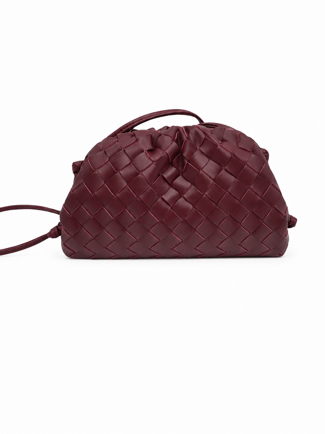 NOUVEAU RICHE Geflochtene Kordelzugtasche aus Kunstleder für Alltag und Abendveranstaltungen mit Stil und Funktionalität Burgund 14x23x7 (cm)