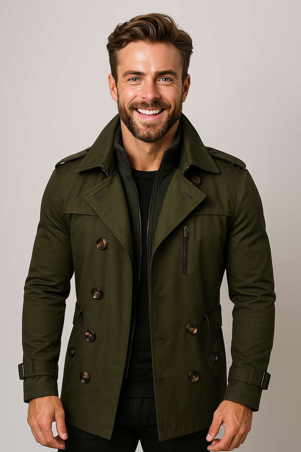 NOUVEAU RICHE Business Casual Trenchcoat Herren Eleganter Wärmender Mantel Grün