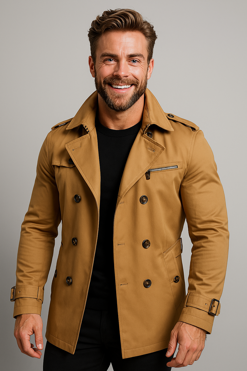 NOUVEAU RICHE Business Casual Trenchcoat Herren Eleganter Wärmender Mantel Khaki