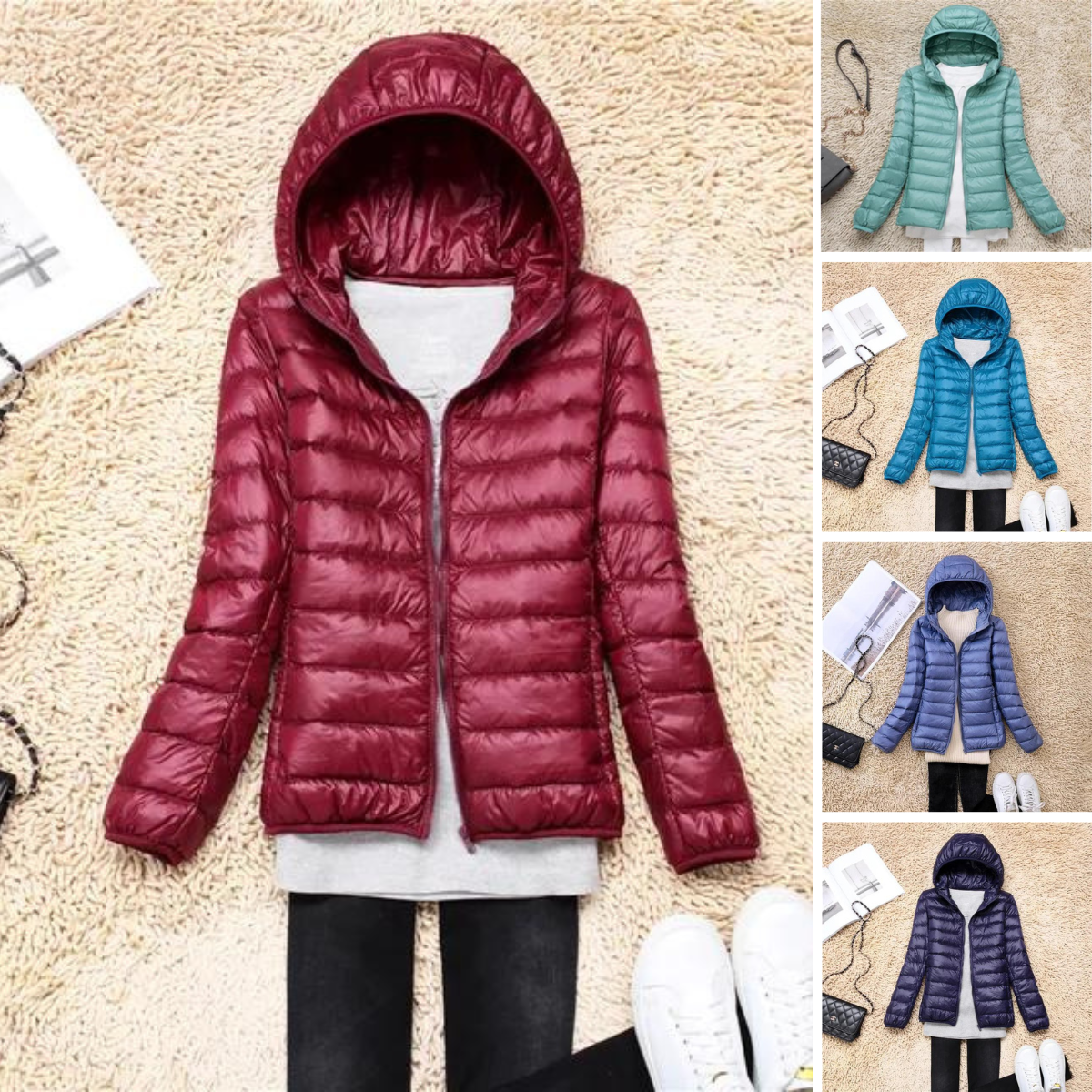 NOUVEAU RICHE Daunenmantel Kapuze Ultraleicht Packbar Federleichte Wärme - Winterjacke - Wintermäntel Damen