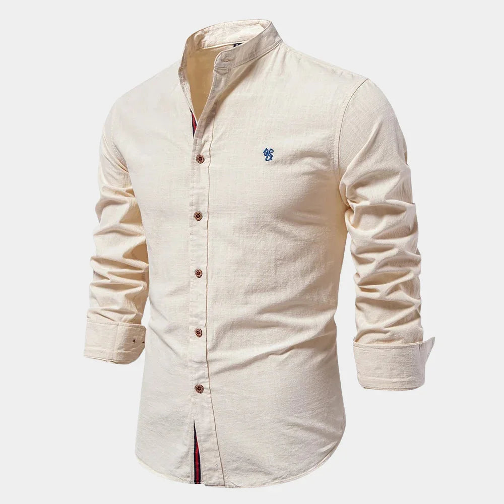 NOUVEAU RICHE Hemd Stehkragen Herren Taillierte Passform Lange Ärmel Beige