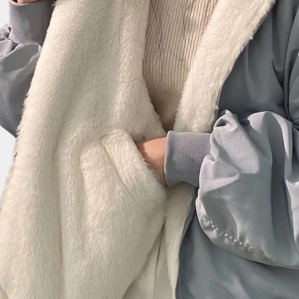 NOUVEAU RICHE Damen Winterjacke weichen warmen Stoff Lockere Schnitt