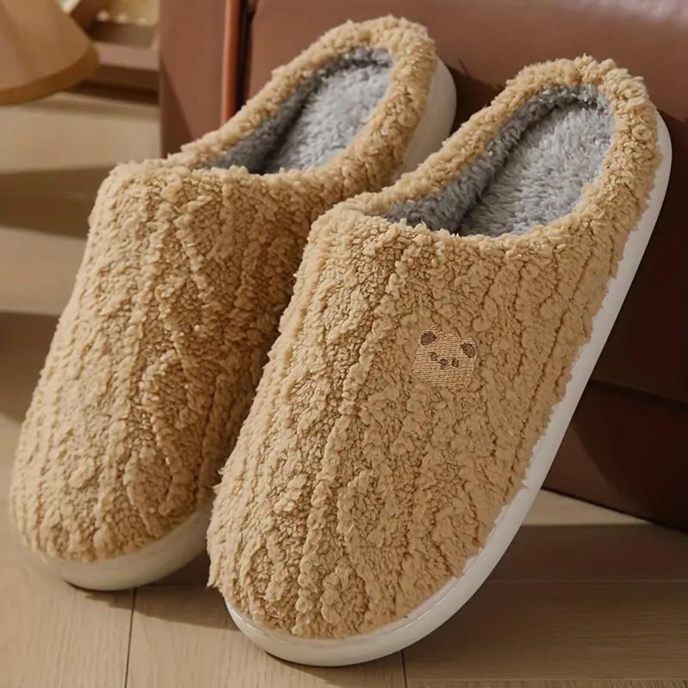 NOUVEAU RICHE Tasana | Dame Luxus Winter Pantoffeln mit Weicher Sohle - Warme Plüsch Hausschuhe & Lammfell Slippers Kaffee