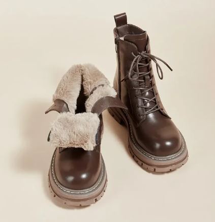 NOUVEAU RICHE Damenstiefel aus Fell Wasserdicht Anti-Rutsch-Sohle Winter Braun