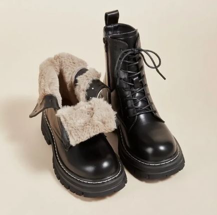 NOUVEAU RICHE Damenstiefel aus Fell Wasserdicht Anti-Rutsch-Sohle Winter Schwarz