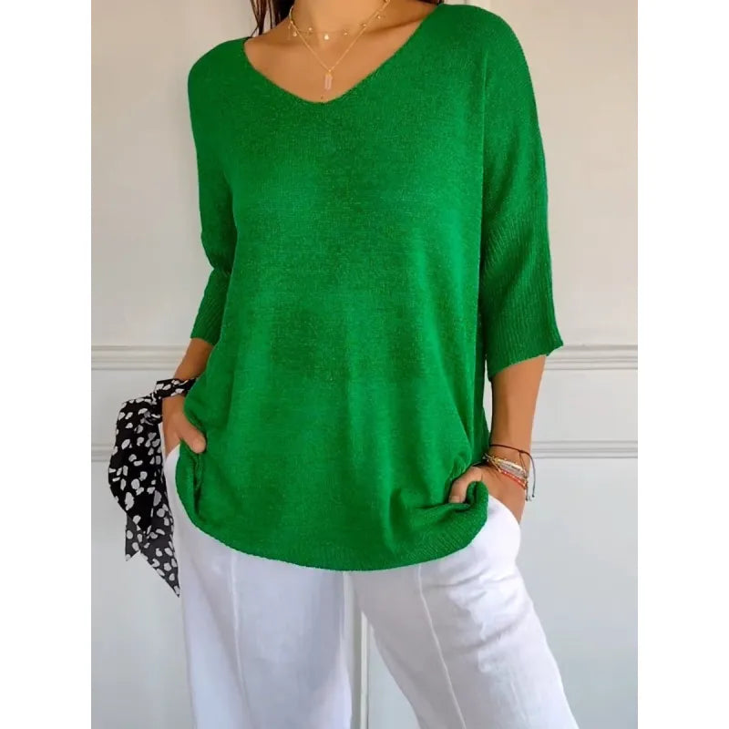 NOUVEAU RICHE Bequemes Damen-Stricktop mit V-Ausschnitt für lässige Alltagslooks und stilvolle Freizeitoutfits Grün