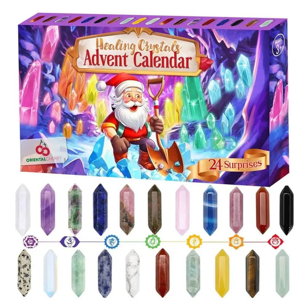 NOUVEAU RICHE Kristall Adventskalender – 24 Kristalle & Steine, Countdown bis Weihnachten, Geschenk für Sammler & Kinder