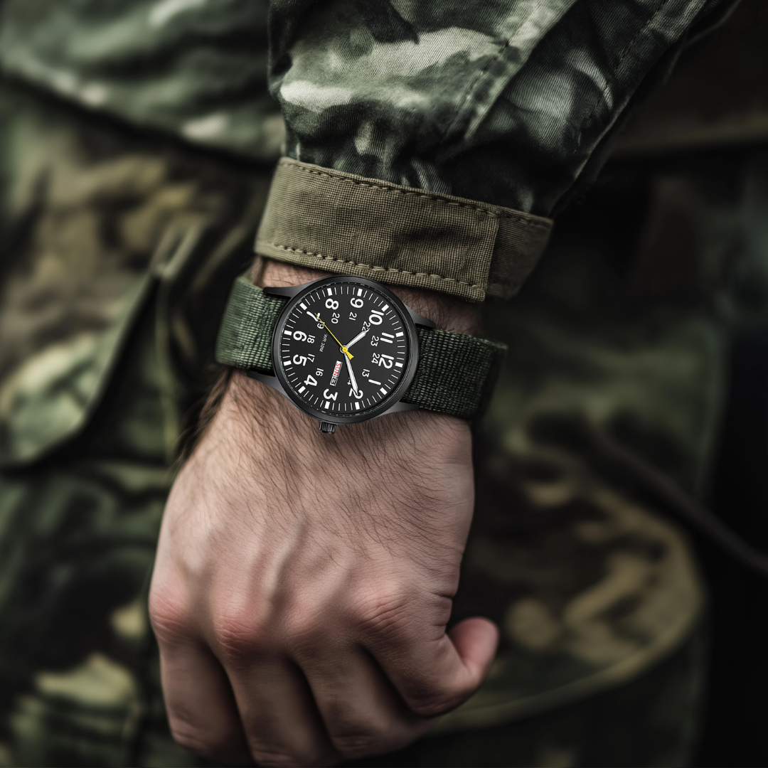 NOUVEAU RICHE Outdoor Herrenuhr – Analoge Sportuhr 100 m wasserdicht, Saphirglas & Quarzwerk, Leuchtzeiger, 4 Farben – Ranches