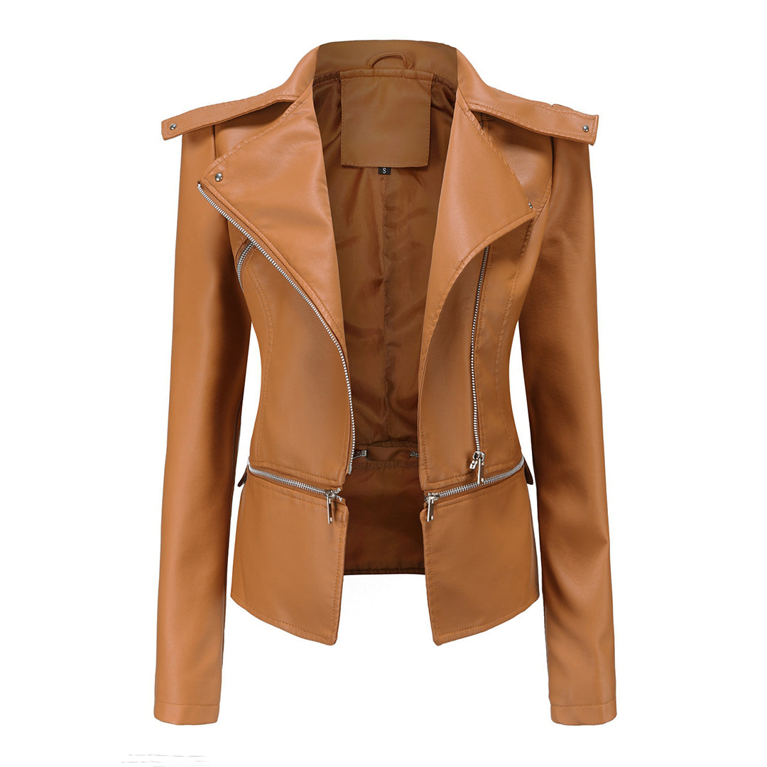 NOUVEAU RICHE Bikerjacke Damen Schlanke Passform Urban Stil Klarer Look Kamel