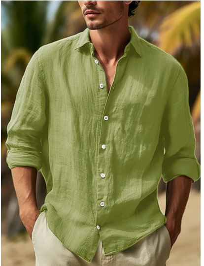 NOUVEAU RICHE Leinenhemd Herren Sommer – Langarm i Schwarz, Weiß & Rosa Grün