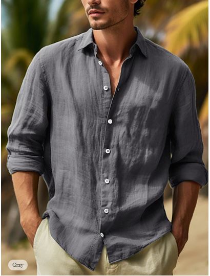 NOUVEAU RICHE Leinenhemd Herren Sommer – Langarm i Schwarz, Weiß & Rosa Gray