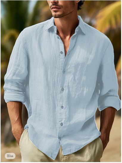 NOUVEAU RICHE Leinenhemd Herren Sommer – Langarm i Schwarz, Weiß & Rosa Blau