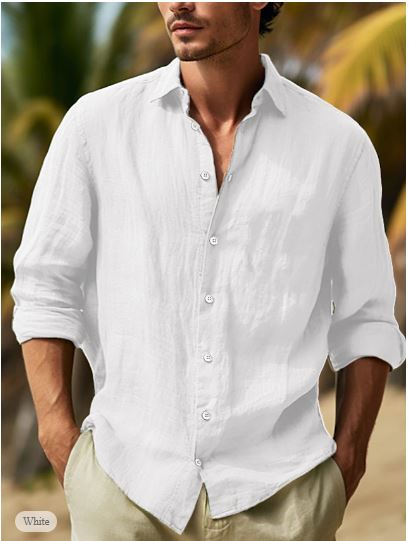 NOUVEAU RICHE Leinenhemd Herren Sommer – Langarm i Schwarz, Weiß & Rosa Weiß