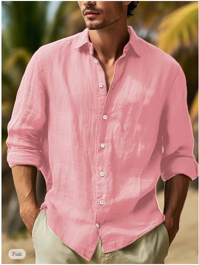 NOUVEAU RICHE Leinenhemd Herren Sommer – Langarm i Schwarz, Weiß & Rosa Rosa