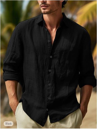 NOUVEAU RICHE Leinenhemd Herren Sommer – Langarm i Schwarz, Weiß & Rosa Schwarz