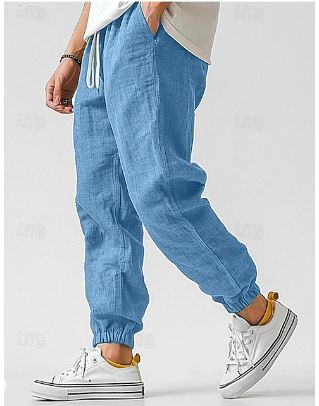 NOUVEAU RICHE Leinen Cargohose Herren Atmungsaktiv Hoher Bund Kordelzug