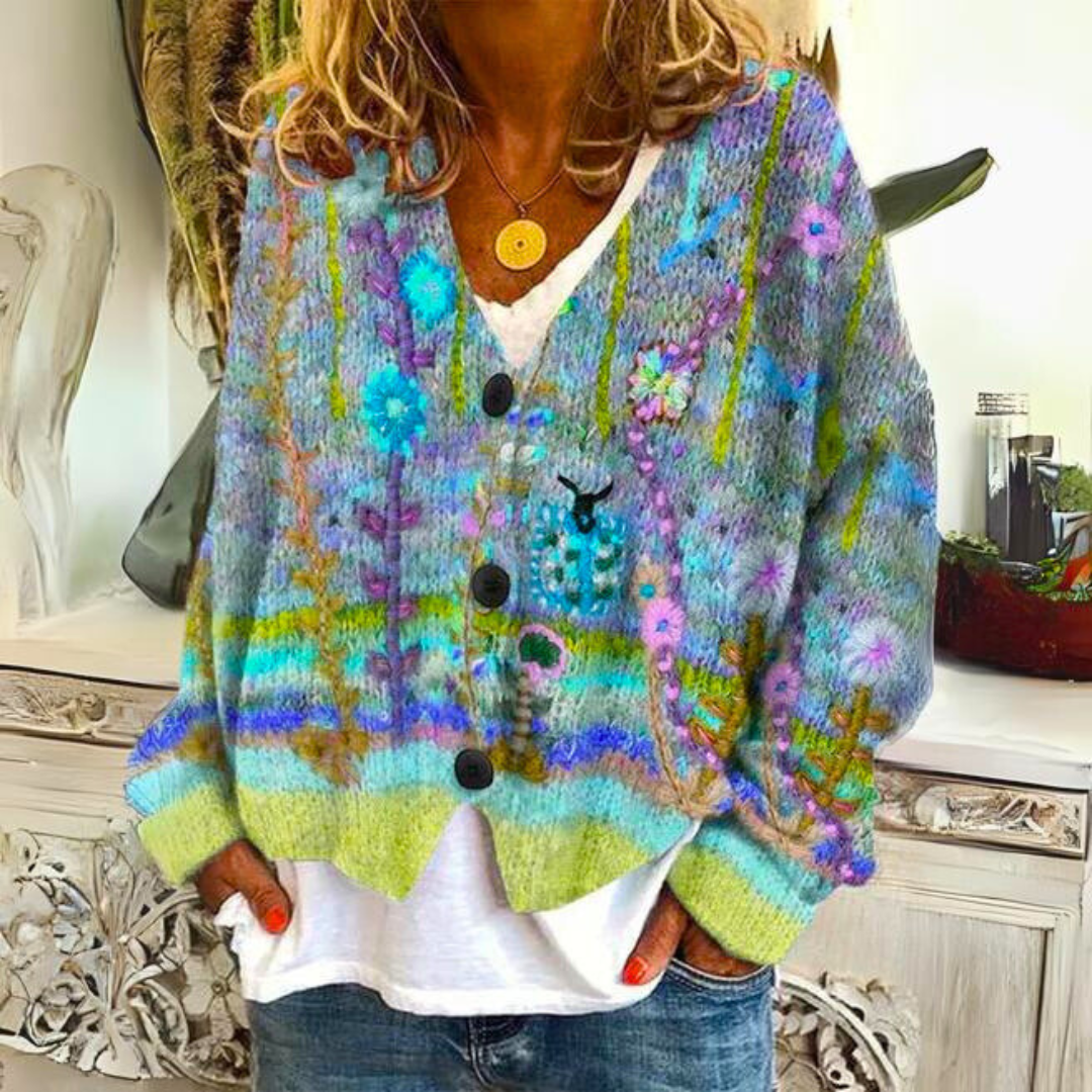 NOUVEAU RICHE Cardigan Hannah Warmen Und Modischen Muster Lockere Passform Grün