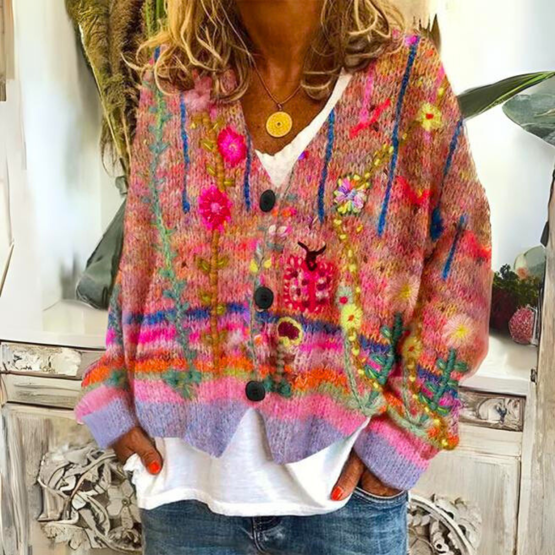 NOUVEAU RICHE Cardigan Hannah Warmen Und Modischen Muster Lockere Passform Rot