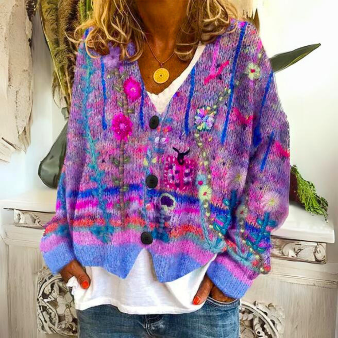 NOUVEAU RICHE Cardigan Hannah Warmen Und Modischen Muster Lockere Passform Viola