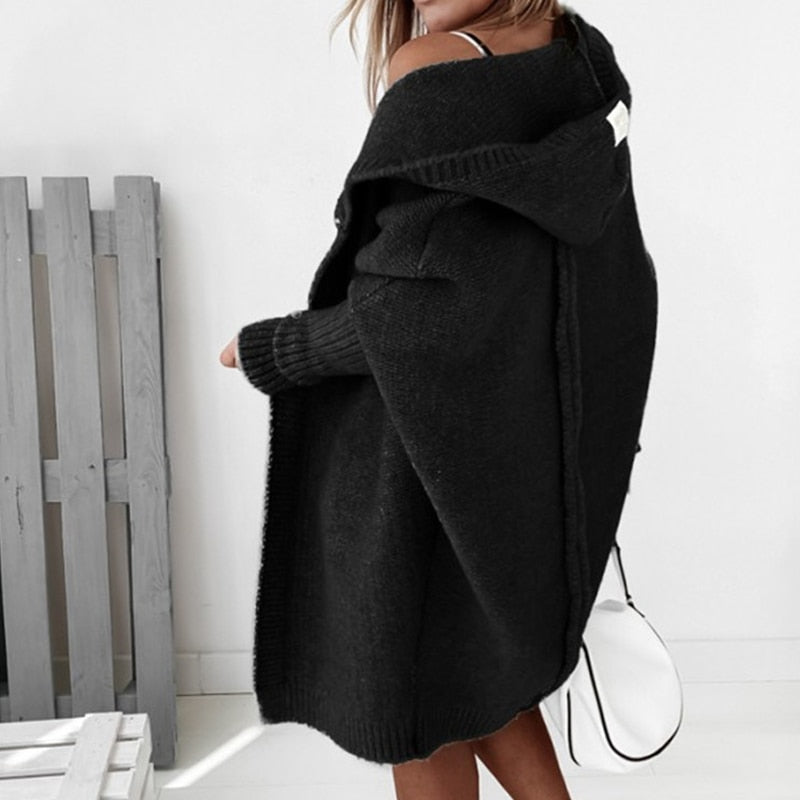 NOUVEAU RICHE Cardigan Kuschelig Wollmix Kapuze Damen Herbstlook Warm