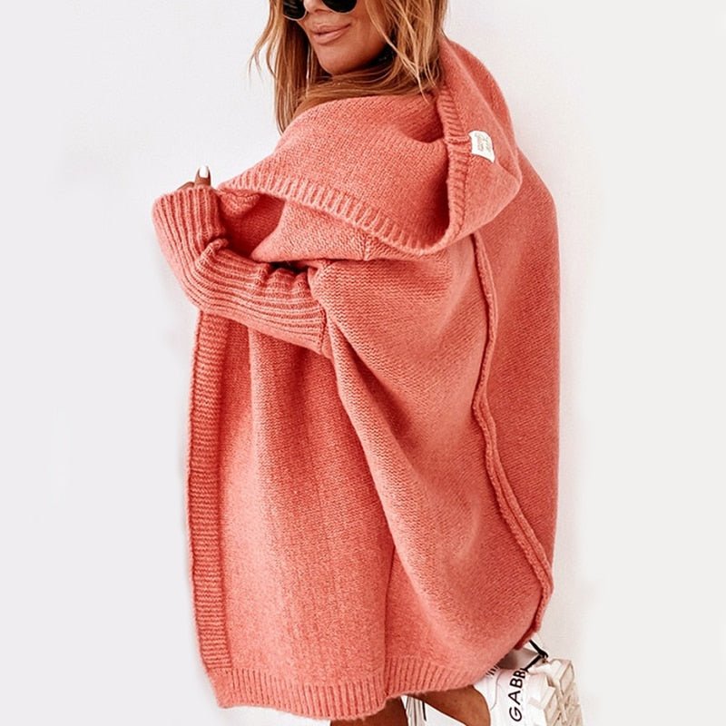 NOUVEAU RICHE Cardigan Kuschelig Wollmix Kapuze Damen Herbstlook Warm Orange