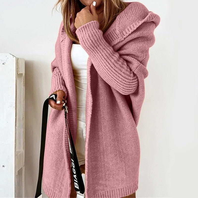 NOUVEAU RICHE Cardigan Kuschelig Wollmix Kapuze Damen Herbstlook Warm Rosa