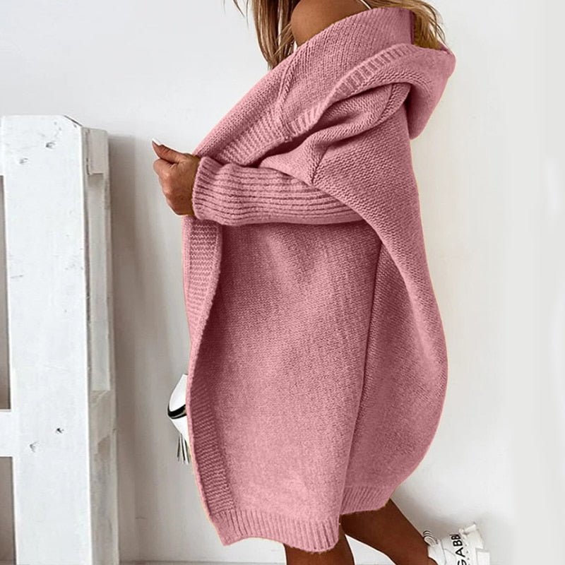 NOUVEAU RICHE Cardigan Kuschelig Wollmix Kapuze Damen Herbstlook Warm
