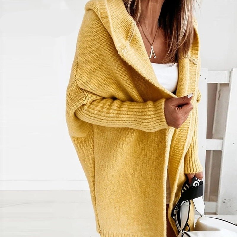 NOUVEAU RICHE Cardigan Kuschelig Wollmix Kapuze Damen Herbstlook Warm Gelb