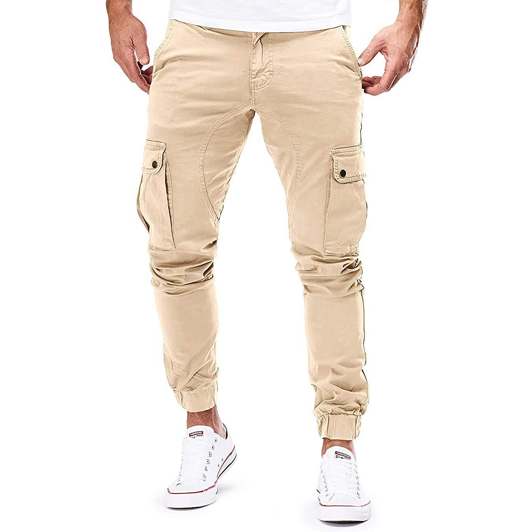 NOUVEAU RICHE Slim Fit Cargo Jogginghose Herren Mit Mehreren Taschen Beige
