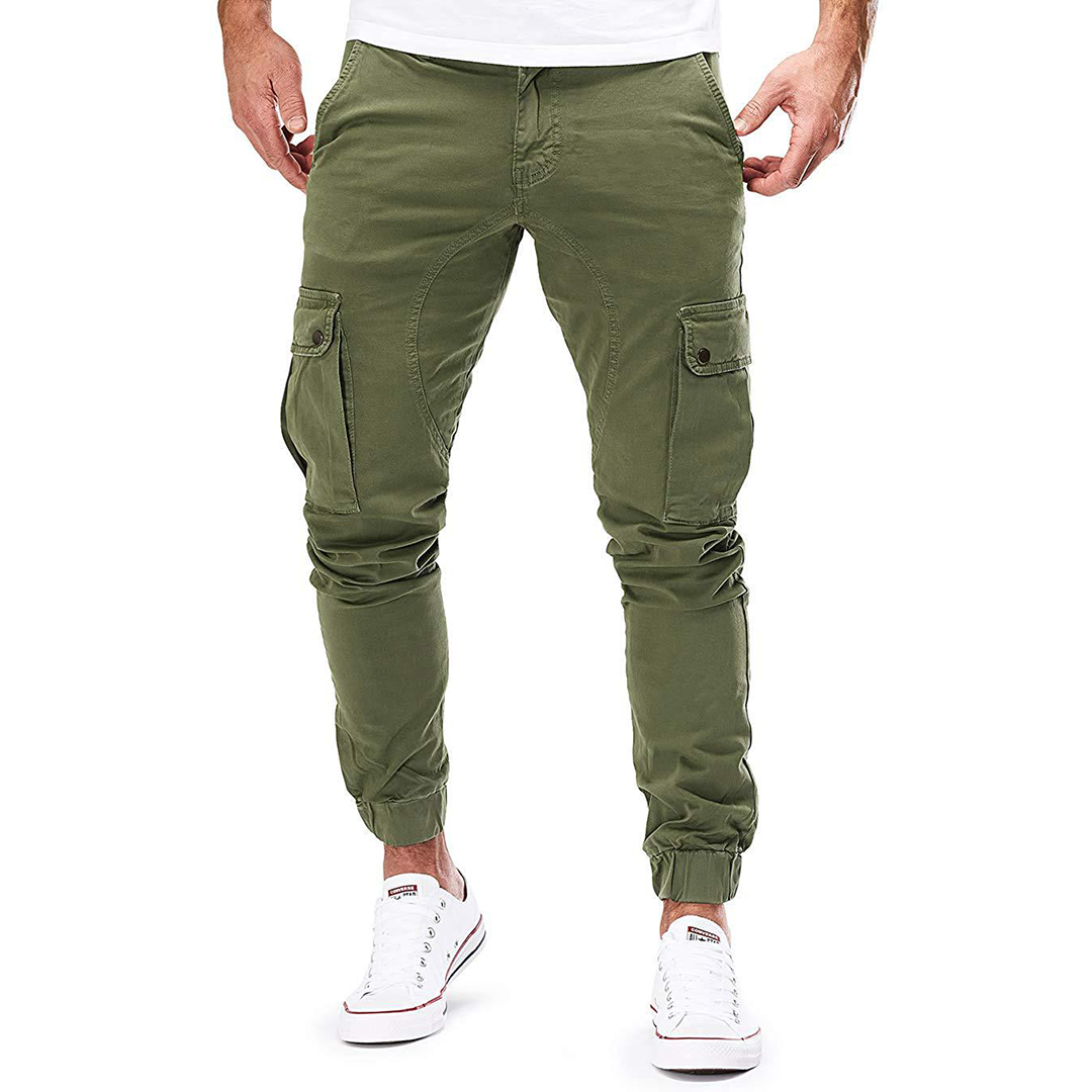 NOUVEAU RICHE Slim Fit Cargo Jogginghose Herren Mit Mehreren Taschen Grün